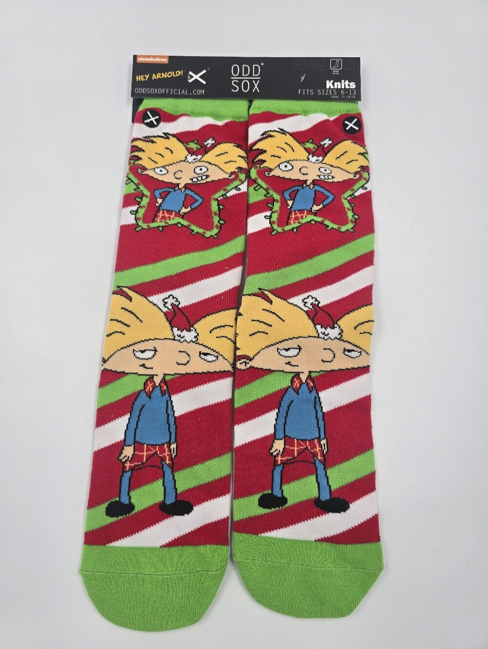 Odd Sox Knits Hey Arnold Christmas Stripes Cotton Blend Crew Socks Unisex 6-13